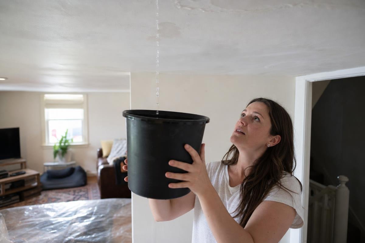 emergency roof leak response inside home during active leak