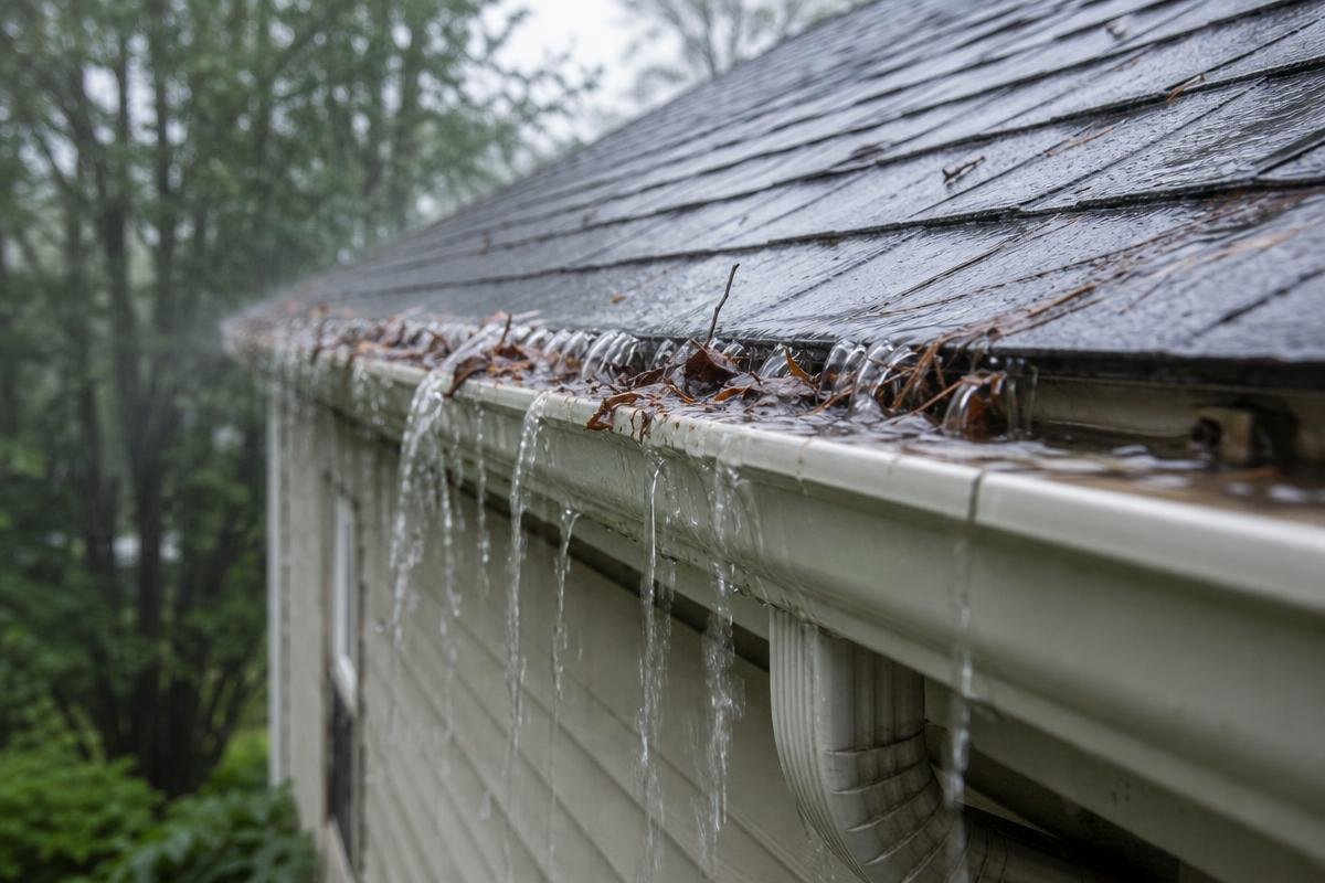 signs of failing gutters on a home in Upstate South Carolina